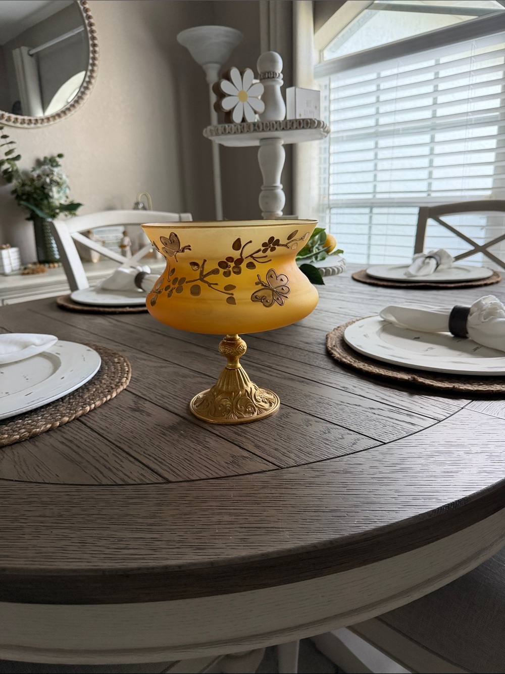 Vintage Satin Glass Golden Amber Pedestal Dish, Floral Decor (7") 
Compote Bowl